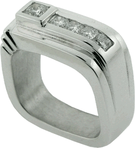 14K White Gold Gent's Square Shank Ring with Diamonds