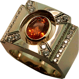 18K White Gold Diamond and Spessartite Orange Garnet Custom Ring
