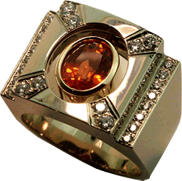 18K White Gold Ring with Hearts On Fire&reg; Diamonds and a Spessartite Orange Garnet