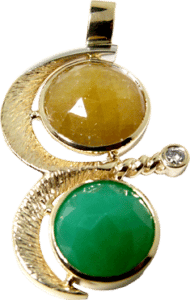 Yellow Gold Pendant with a Green Chalcedony and Yellow Sapphire