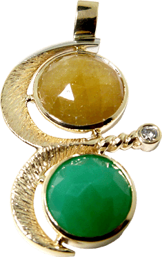 Yellow Gold Pendant With A Green Chalcedony And Yellow Sapphire