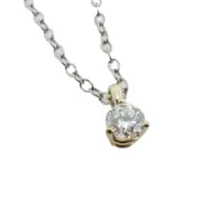 14k yellow gold 3 prong pendant featuring a 0.268ct I/J, SI2 round brilliant cut diamond.