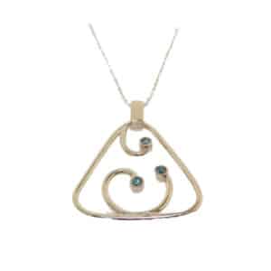14k rose rose pendant set with three treated blue diamonds