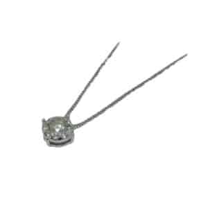 14k white gold bouquet slider pendant featuring 0.50cttw G/H, SI1-I1, round brilliant cut diamonds and a 14k white gold 20" adjustable chain.