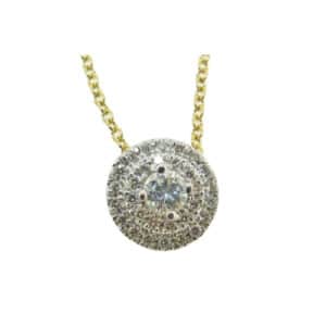 Yellow gold double halo diamond pendant