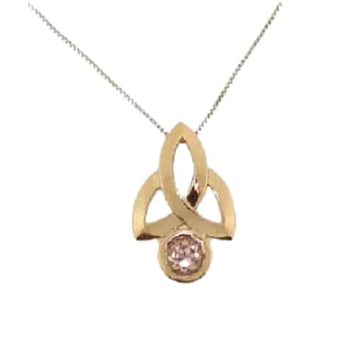 14k rose gold Celtic style pendant featuring a 0.803ct pink sapphire.
