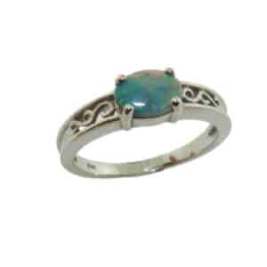 14 karat white gold ring featuring a 0.427ct opal. This stunning gemstone is the birthstone for November.