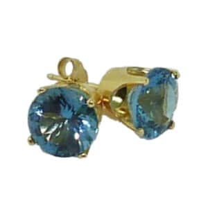 14 karat yellow gold stud earring set with 2 = 4.25ctw London Blue Topaz