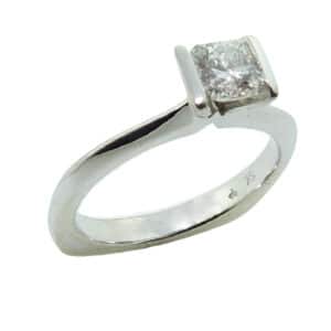 19K White gold engagement ring channel set with an ideal cut, Dream cut diamond by Hearts On Fire, 0.537 carat, G, SI1.