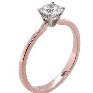 14K rose and white gold solitaire engagement ring featuring a 0.50ct round brilliant cut diamond.