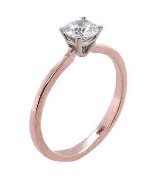 14K rose and white gold solitaire engagement ring featuring a 0.50ct round brilliant cut diamond.