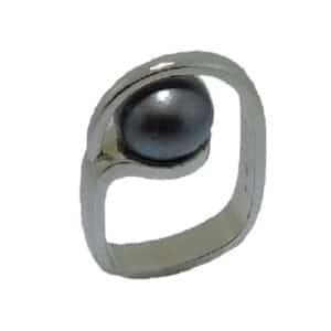 14 karat white gold ring featuring a Tahitian pearl. This stunning ring is a custom design by David. Pearl is the birthstone for June.
