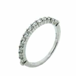 18K White gold wedding band claw set with ideal cut, round brilliant cut diamonds by Hearts On Fire, 0.30 carat total weight, G/H, SI1-VS2.