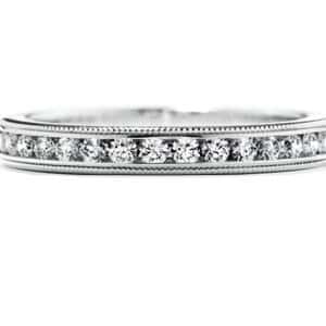 18K White gold Eterne Milgrain wedding band by Hearts On Fire set with ideal cut, round brilliant cut diamonds by Hearts On Fire, 0.29 carat total weight, VS2-SI1, I/J.