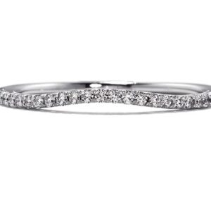 18 karat white gold 'Felicity' curved wedding band set with ideal cut, round brilliant cut diamonds by Hearts On Fire, 0.14 carat total weight, VS-SI, G/H.