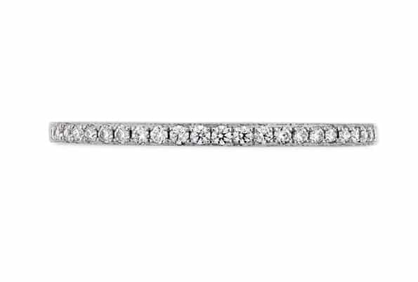 Platinum Lorelei Diamond Band by Hearts On Fire pave set with 25 ideal cut, round brilliant cut diamonds by Hearts On Fire, 0.13 carat total weight, VS-SI, G/H. Also available in 18K white, yellow or rose gold.
