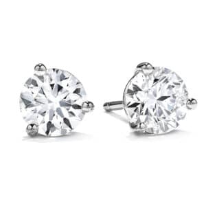 14K White gold stud earrings set with 2 Hearts On Fire diamonds, 0.243 carat I, VS2 and 0.237 carat J, VS1.