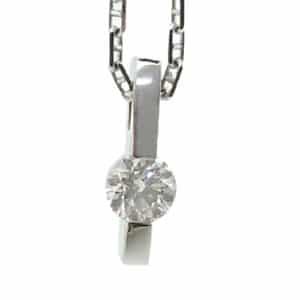 14K White gold pendant bar set with one ideal cut, round brilliant cut diamond by Hearts On Fire, 0.316 carat, J, VS2.