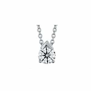 18K White gold Aerial Single Diamond Pendant by Hearts On Fire set with an ideal cut, round brilliant cut diamond by Hearts On Fire, 0.24 carat, I/J, VS/SI.