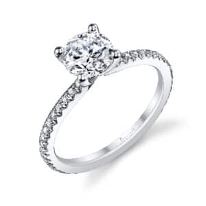 Adorlee solitaire engagement ring by Sylvie Collection featuring 0.21ctw G/H, VS-SI round brilliant cut diamonds which go halfway down the band