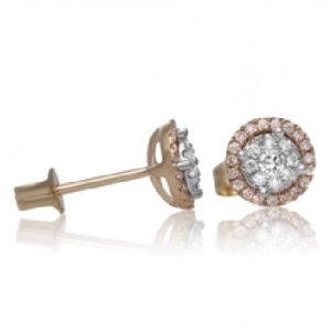 White and Yellow Gold Cluster Diamond Halo Stud Earrings