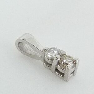 14k white gold diamond pendant featuring two diamonds,0.180cttw I/J, SI1-2, round brilliant cut diamonds.