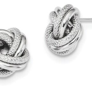 14 karat white gold high polish and textured love knot stud earrings.