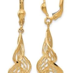 14 karat yellow gold diamond cut leverback earrings.