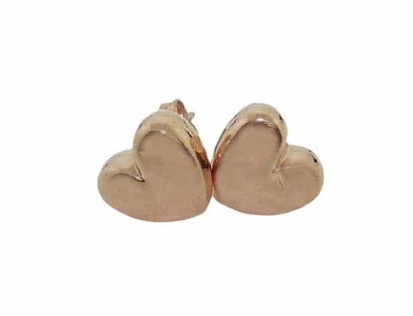 14 karat rose gold heart shaped stud earrings.