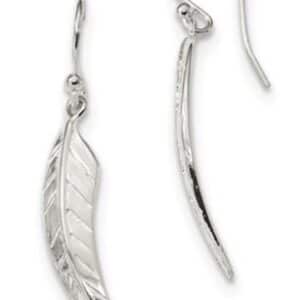 Sterling silver leaf design drop earrings.