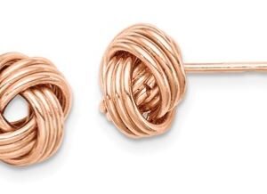 Sterling silver and rose tone love knot stud earrings.