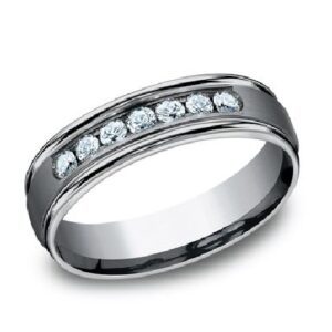 Men's tantalum alternative metal domed band with 7 lab created diamonds, 0.42cttw, 6mm, size 10.