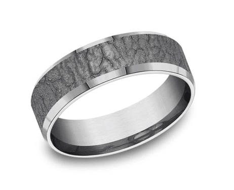 Tantalum 7 mm band with slight bevel edge and large bark texture by Benchmark.
