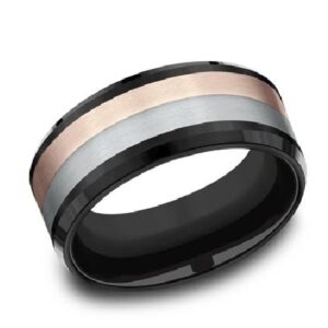 14K White and rose gold with titanium men's 9mm wide wedding band by Benchmark.