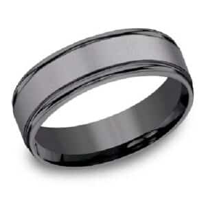 Men's tantalum alternative metal domed band with sandblast texture in the centre and polished edges, 7mm, size 10.