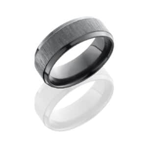 Zirconium 8mm wide beveled men's band with cross satin black centre and polish finishes.