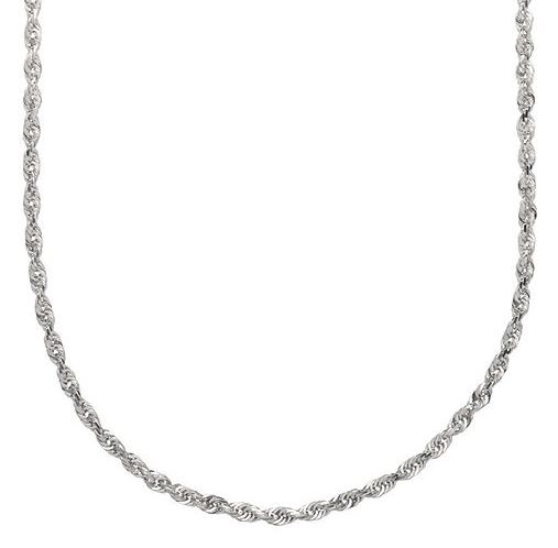 14 karat white gold 22" rope chain. This chain looks stunning on its own or with a pendant!