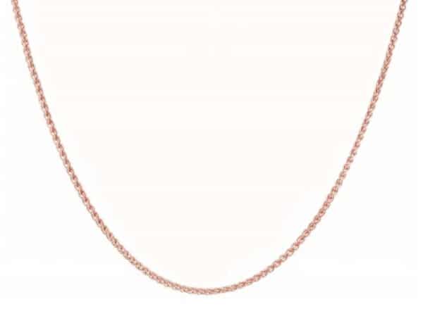 14 karat rose gold 18" spiga chain. This chain looks stunning on its own or with a pendant!