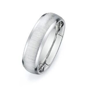 14 KW Tiffany style comfort fit men's band with stainless brushed finish centre and with polished borders, 6.5mm wide.
