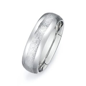 14K White gold men's domed band with polished edges and frosted centre.