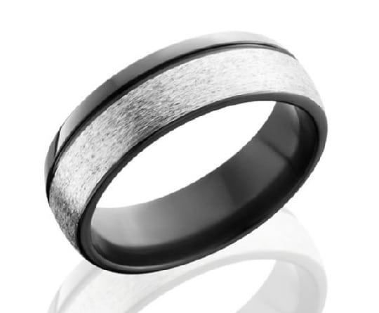 Black Zirconum with a silver stone/polish finish band by Lashbrook Designs.