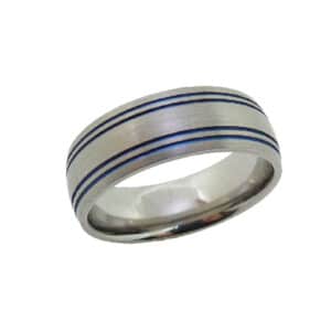Titanium with a blue anodized stripe finish band by Lashbrook Designs. Customization of all Lashbrook Designs is available, visit www.lashbrookdesigns.com to see more options!