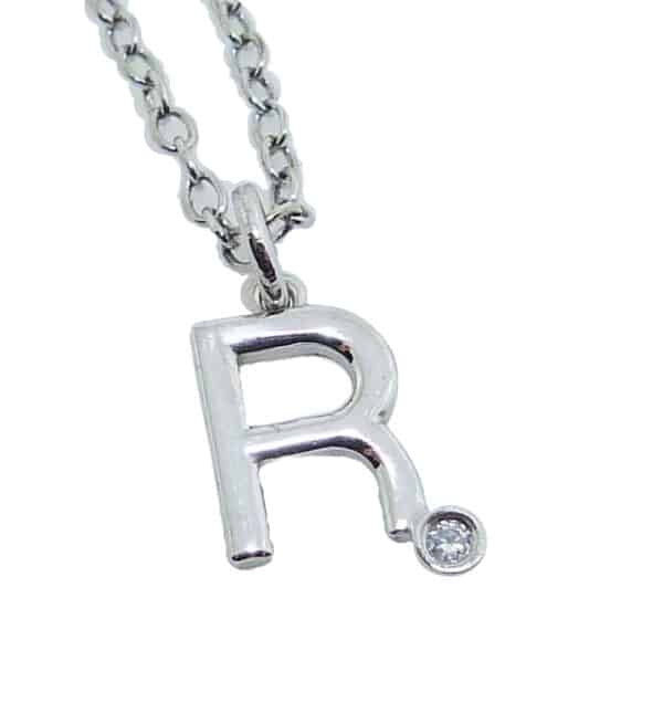 14KW "R" initial pendant with 0.01ct RBC diamond