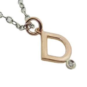 14KR "D" initial pendant with 0.01ct RBC diamond.