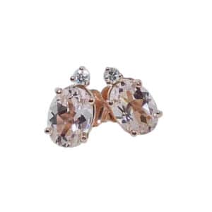 14KR 2 oval morganite, 1.25cttw, and 2 accent diamond, 0.054cttw, I1/SI2, stud earrings.