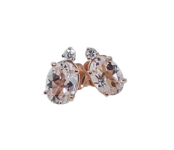 14KR 2 oval morganite, 1.25cttw, and 2 accent diamond, 0.054cttw, I1/SI2, stud earrings.