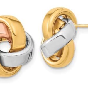 14 karat tri-colour gold love knot stud earrings.