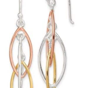 Sterling silver, yellow and rose gold plated drop earrings.