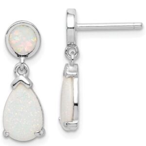 Sterling silver and created opal drop earrings.