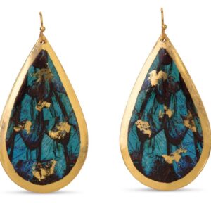 Turquoise Butterfly wing large teardrop earrings by Evocateur.  These stunning earrings feature gold leaf.